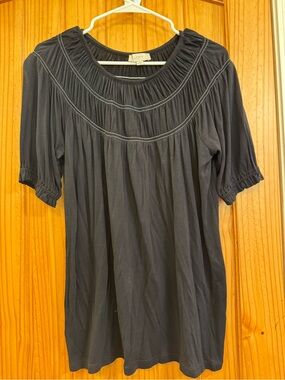 LOFT Black Short Sleeve Gathered Yoke Top